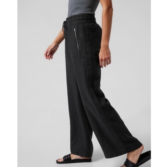 Athleta Cabo Linen Wide Leg Pant Black sz 6 Beach Resortwear Minimalist - Picture 1 of 7